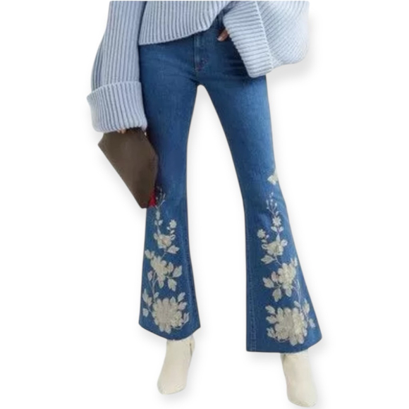 Gucci Embroidered Flared Jeans High Rise Floral Blue Denim Pants Size 28 NWT - Picture 11 of 11
